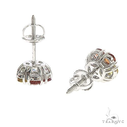 Small 14K Gold Rainbow Sapphire Diamond Flower Earrings 66857 - Image 3