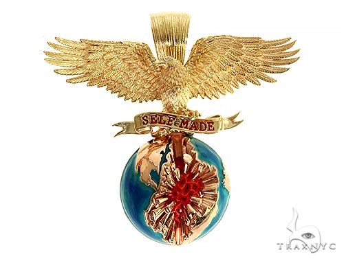 14K Gold Self Made Eagle Globe Pendant 66349 - Image 1