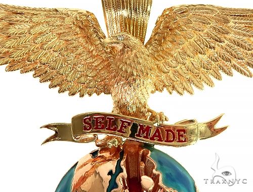 14K Gold Self Made Eagle Globe Pendant 66349 - Image 5
