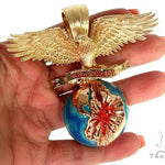 14K Gold Self Made Eagle Globe Pendant 66349 - Image 7