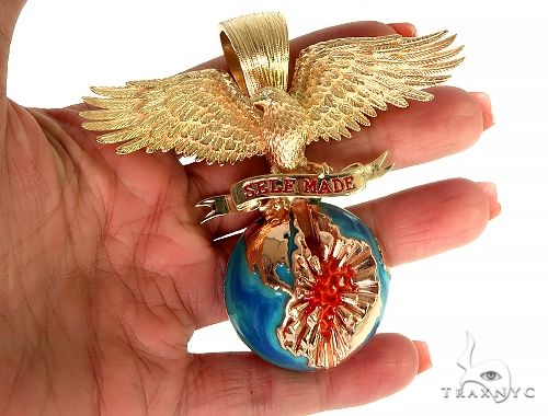14K Gold Self Made Eagle Globe Pendant, photo 7 of 8