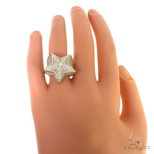 14K Gold Star Diamond Ring 2.41 ct Round Cut 15.5g | TraxNYC
