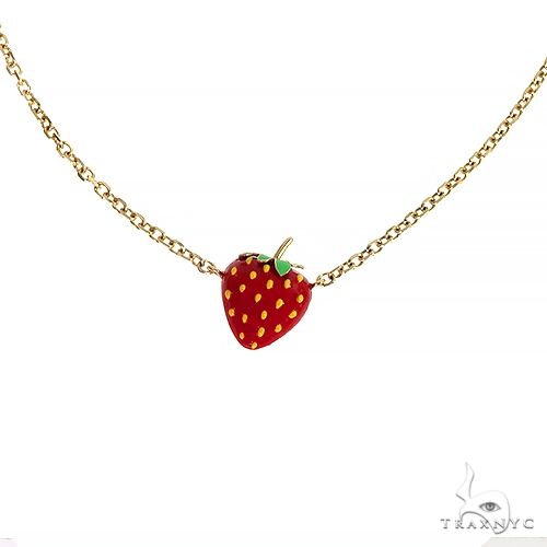 14K gold strawberry choker necklace with fruit motif detail, front view on white background