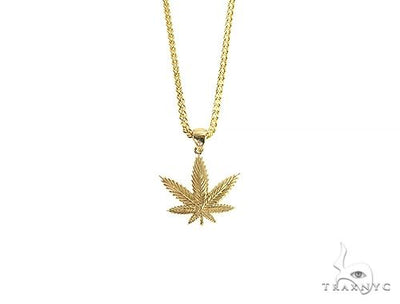 14K Gold Weed Pendant 10K Franco Chain Set 66363 - Image 1