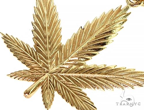 14K Gold Weed Pendant 10K Franco Chain Set 66363 - Image 3