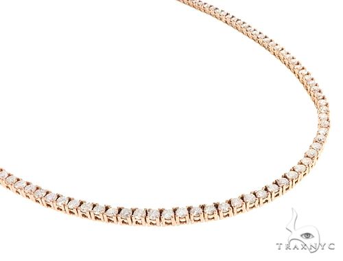 14K rose gold diamond tennis chain – front-facing full length showing continuous round-set stone row
