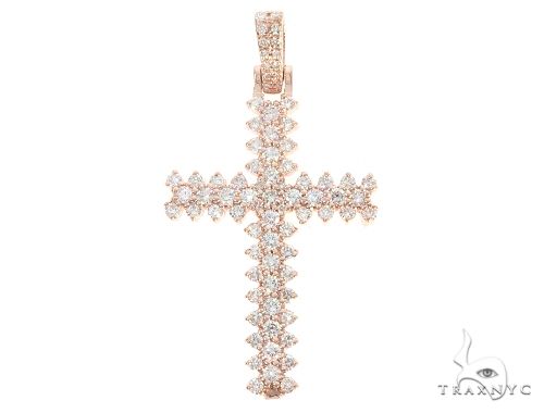 14K rose gold men's cross pendant with prong-set sparkling diamonds