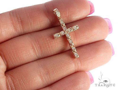 14K Gold Fancy Oval Round Cut Diamond Cross, photo 5 of 8