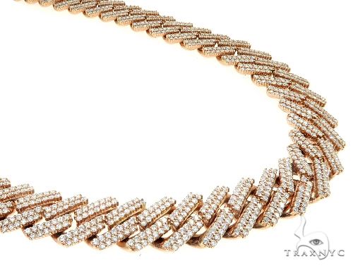 14K rose gold 2 row diamond Cuban link chain, 16mm wide, 22 inches, front-facing flat lay