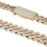 14K Rose Gold 2 Row Diamond Cuban Link Chain 22 Inches 16mm    65961 - Image 2