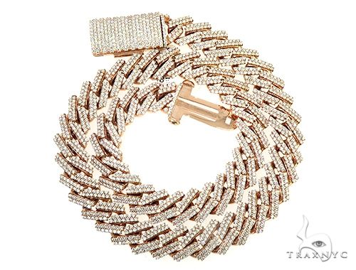 14K Rose Gold 2 Row Diamond Cuban Link Chain 22 Inches 16mm    65961 - Image 3