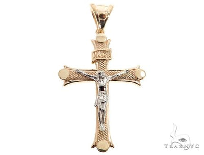 14K Solid Two Tone Gold Cross Crucifix 64659 - Image 1