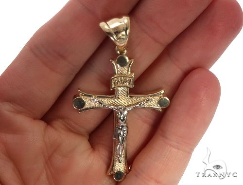 14K Solid Two Tone Gold Cross Crucifix 64659 - Image 6
