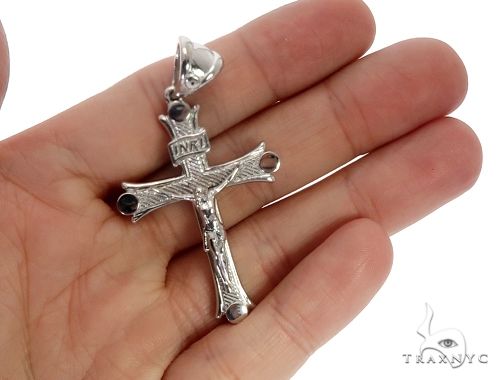 14K Solid White Gold Cross Crucifix 64657 - Image 6