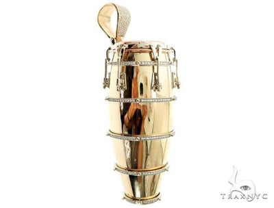 14K Three Tone Gold Pave Prong Diamond Conga Drum Pendant 63859 - Image 1