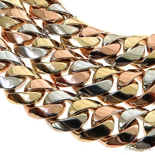 14k Three-Tone Gold Solid Miami Cuban Chain 24 Inches 8.2mm 67721 - Image 4