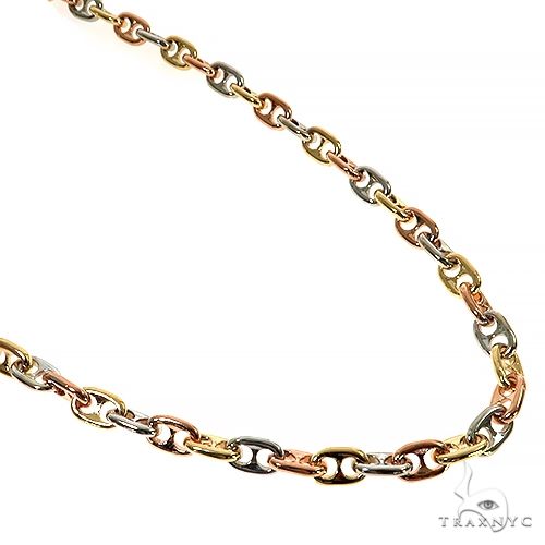 14K three tone gold solid anchor link chain 7.2mm – close-up of interlocking anchor-style links