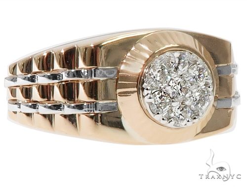 14K two-tone gold men's ring with clustered round diamonds and stepped band design