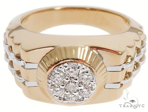 men's diamond ring in 14k two tone gold – front face showing diamond-set band with yellow and white gold contrast