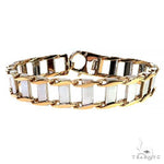 14K Two Tone Gold Rail Road Link Bracelet 8.5 Inches 9mm 70531 - Image 1