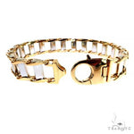 14K Two Tone Gold Rail Road Link Bracelet 8.5 Inches 9mm 70531 - Image 2