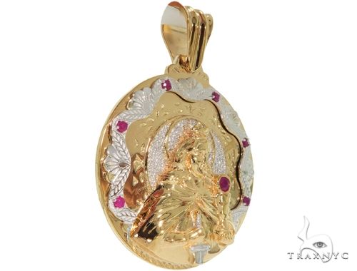 14K Two Tone Gold Round Cut Pave Diamond Santa Barbara Pendant 61404 - Image 2