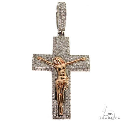 14K Two Tone Gold Small Crucifix Diamond Cross Pendant 68126 - Image 1
