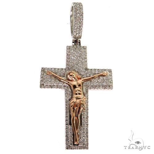 14k two tone yellow and white gold small diamond crucifix cross pendant – front face showing diamond-set cross