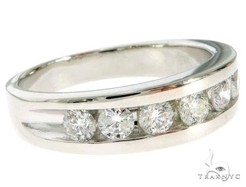 14K white gold band with channel-set round diamonds, polished finish, men’s ring.