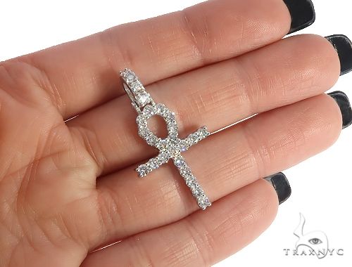 14K White Gold Diamond Ankh Cross Pendant 65520 - Image 5