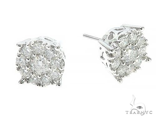 14K White Gold Diamond Cluster Stud Earrings 65522 - Image 2