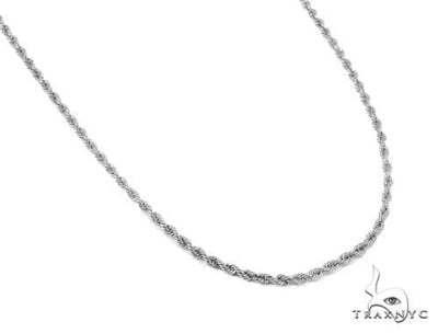 14K white gold diamond cut solid rope chain, 22 inches, 2.5mm thickness, lobster clasp.
