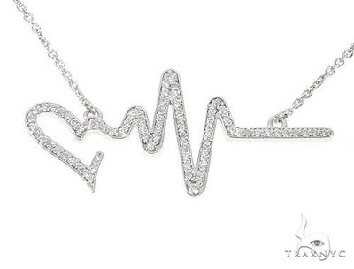 14K White Gold Diamond Heartbeat Necklace 65519 - Image 1