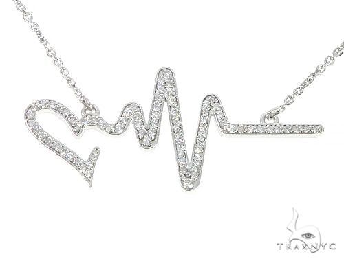 14K White Gold Diamond Heartbeat Necklace 65519 - Image 1