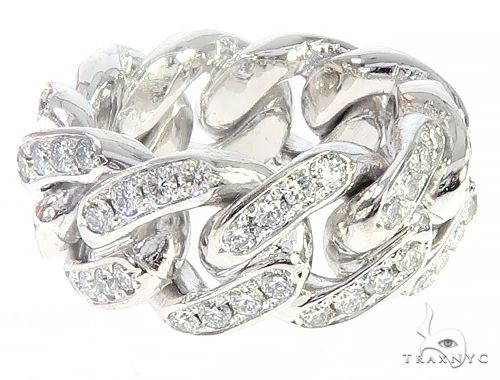 14K White Gold Diamond Miami Cuban Link Ring 65136 - Image 2