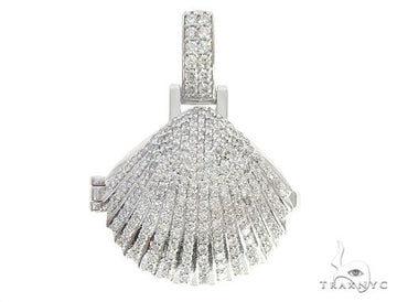 14K White Gold Diamond Special Custom Seashell Engraved Locket Pendant 65317 - Image 1