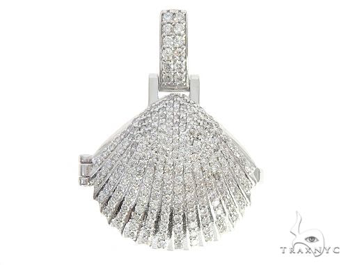 14K White Gold Diamond Special Custom Seashell Engraved Locket Pendant 65317 - Image 1