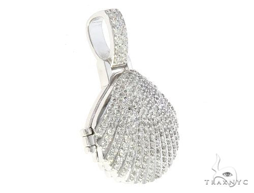 14K White Gold Diamond Special Custom Seashell Engraved Locket Pendant 65317 - Image 2