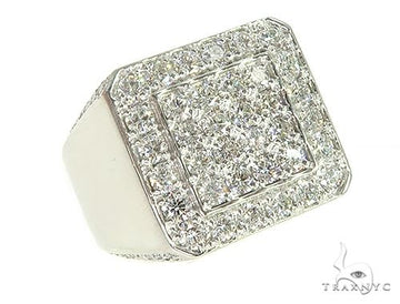 14K white gold men's ring with square cluster of small diamonds on top.