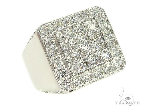 14K white gold men's ring with square cluster of small diamonds on top