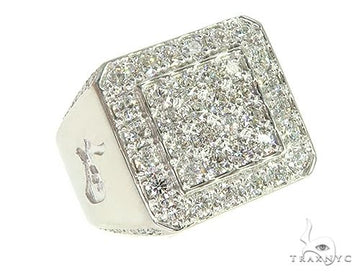 Men's 14K white gold diamond ring with TraxNYC logo detail, front-facing view