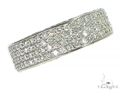 14K white gold diamond wedding band with three rows of pavé-set round diamonds