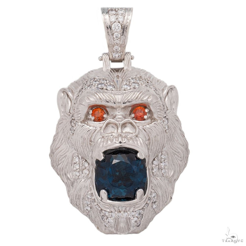 14K White Gold Gorilla Diamond w/ Saphire Pendant 11.16 CT 69755 - Image 1