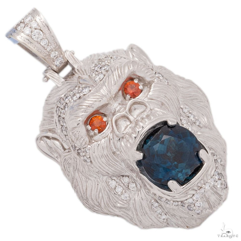 14K White Gold Gorilla Diamond w/ Saphire Pendant 11.16 CT 69755 - Image 2