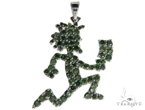 14K White Gold Green Diamonds Hatchet Man Pendant 63955 - Image 1