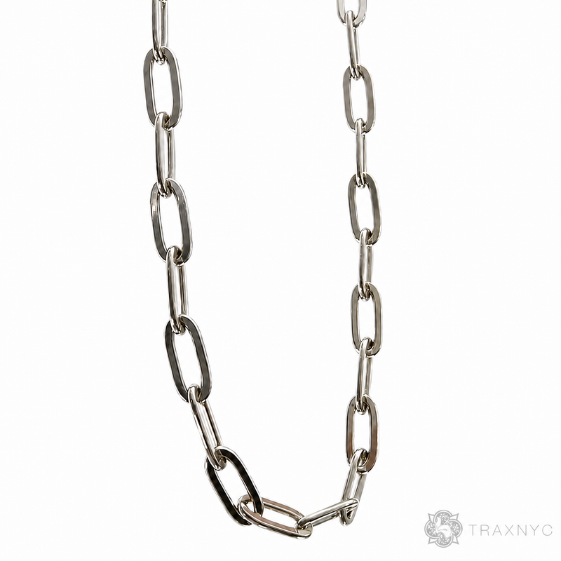 14k White Gold Hollow Paper Clip Link Chain 4.5mm 22 Inches 70208