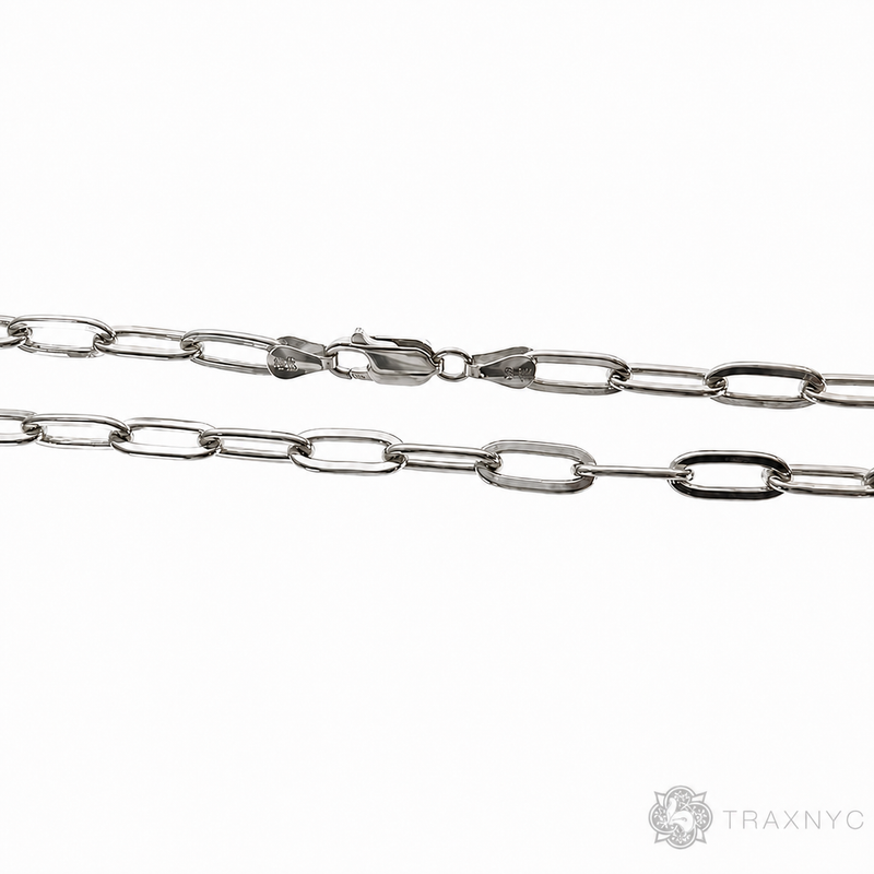 14k White Gold Hollow Paper Clip Link Chain 4.5mm 22 Inches 70208