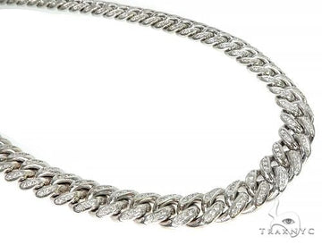 14k white gold Miami Cuban link diamond chain – iced diamond-set links, front-facing angle