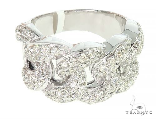 14K White Gold Miami Cuban Link Diamond Ring 65850 - Image 2