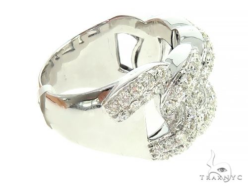 14K White Gold Miami Cuban Link Diamond Ring 65850 - Image 3